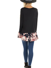 Load image into Gallery viewer, Long Bell Sleeve Top With Navy Floral Print Contrast