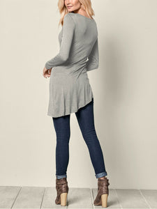 Casual Grey Asymmetric Drap Top