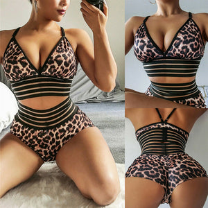 Sexy Leopard Print Yoga Tank Shorts Set