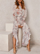 Load image into Gallery viewer, Romantic Floral Print Ruffled V Neck Sets