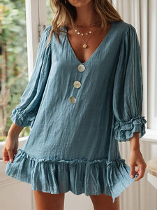 Loose Long Sleeve Ruffled Hem Casual Dresses