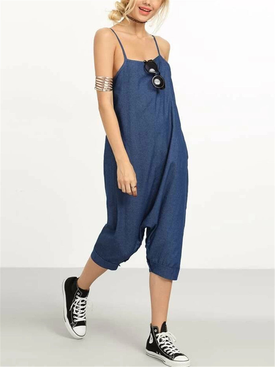 Casual Simple Loose Pocket Sling Jumpsuit