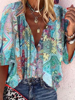 Vintage Bohemian Casual Loose Floral Print Shirt