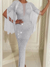 Load image into Gallery viewer, Deep V-neck Two Piece Dinner Evening Dress Stitching Long Tassel Sparkling Split Dress