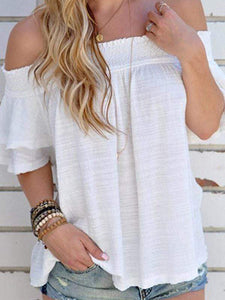 Off-the-shoulder Off-shoulder Cotton-linen Top