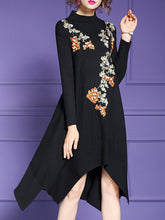 Load image into Gallery viewer, Stand Collar Elegant Asymmetric Midi Dress