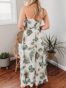 Women V-neck Strap Tropical Print Maxi Dress for Holiday