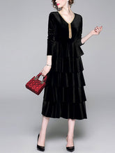 Load image into Gallery viewer, Chain Fringed V-Neck Temperament Slim Cake Dress Elegant Velvet Dress