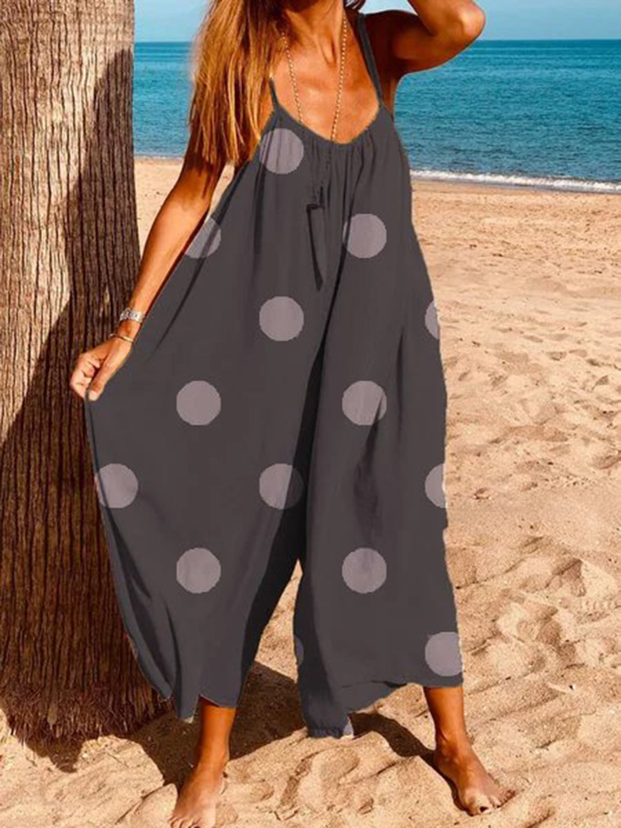 Spring / Summer Polka Dot Print One Shoulder Print Jumpsuit