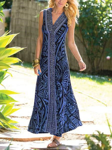 Exotic V-Neck Sleeveless Long Dress