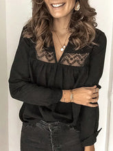 Load image into Gallery viewer, Solid Color Lace V-Neck Long Sleeve Shirt