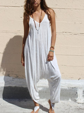 Women V-neck Loose Comfy Adjustable Jumpsuit