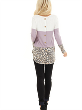 Load image into Gallery viewer, Lilac and Leopard Print Color Block Top with Button Details