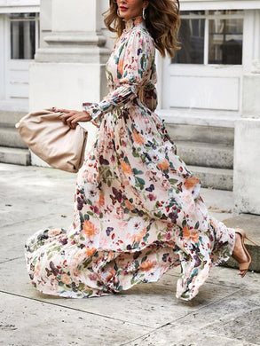 European and American Floral Dress Big Swing Skirt