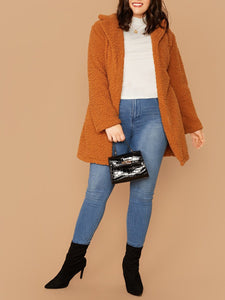 Plus Pocket Side Belted Teddy Coat