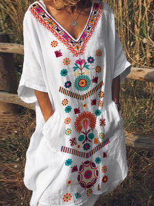 Printed Cotton and Linen Dress