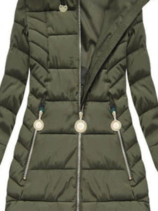 Long Slim Army Green Hooded Jacket