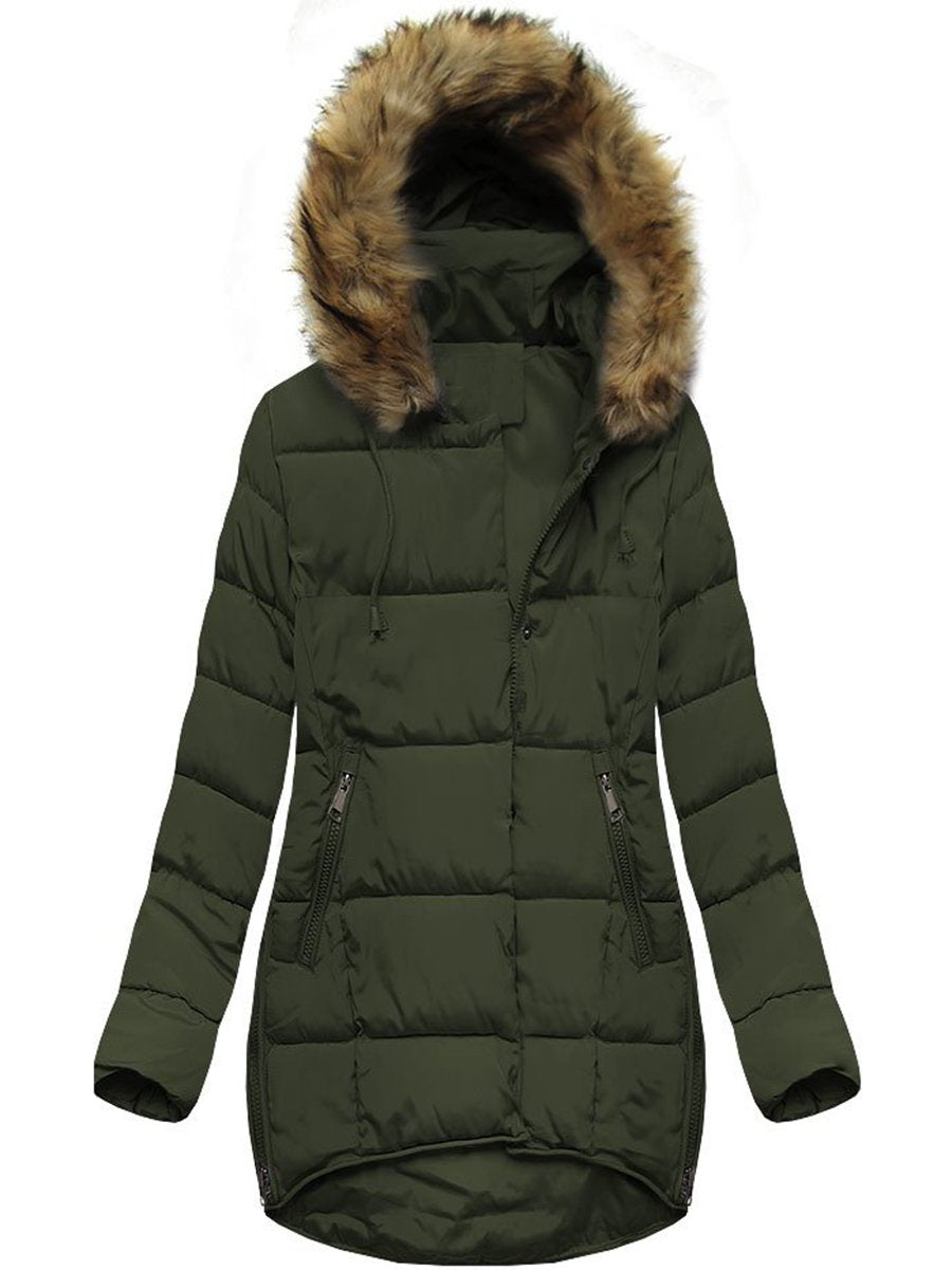 Fashion Solid Color Warm Hooded Coat