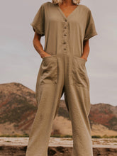 Load image into Gallery viewer, Stylish Short Sleeve Loose Ftting V-neck Pockets Jumpsuit