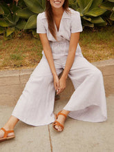 Load image into Gallery viewer, V Neck Lace-Up Linen Jumpsuit