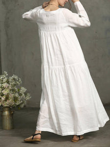 Cotton and Linen Casual Long-sleeved Dress