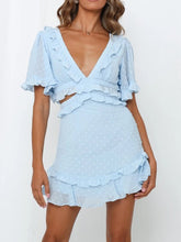 Load image into Gallery viewer, Deep V Short Sleeve Lace Backless Dress