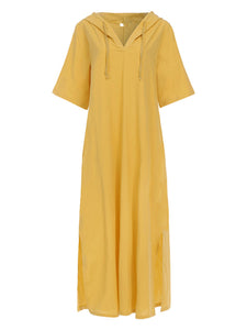 Comfortable soft simple casual loose hooded Maxi dress