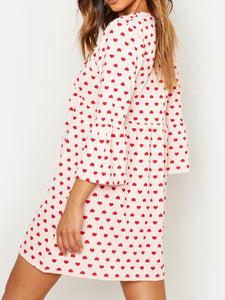 Heart Print Tie Detail Smock Dress