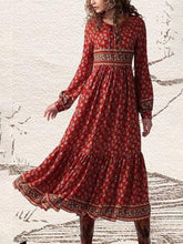 Load image into Gallery viewer, Fashion Bohemian Red Printed Long Sleeve Dress