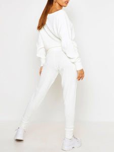 Loose Casual Pocket Long Sleeve Top Pants Knit Set