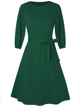 Load image into Gallery viewer, Round Neck Solid Color Waist Long Sleeve Dress with Belt