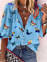 Load image into Gallery viewer, Butterfly Pattern Half Sleeve V Neck Shirt