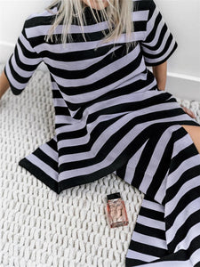 Casual Loose Short Sleeve Striped Suit