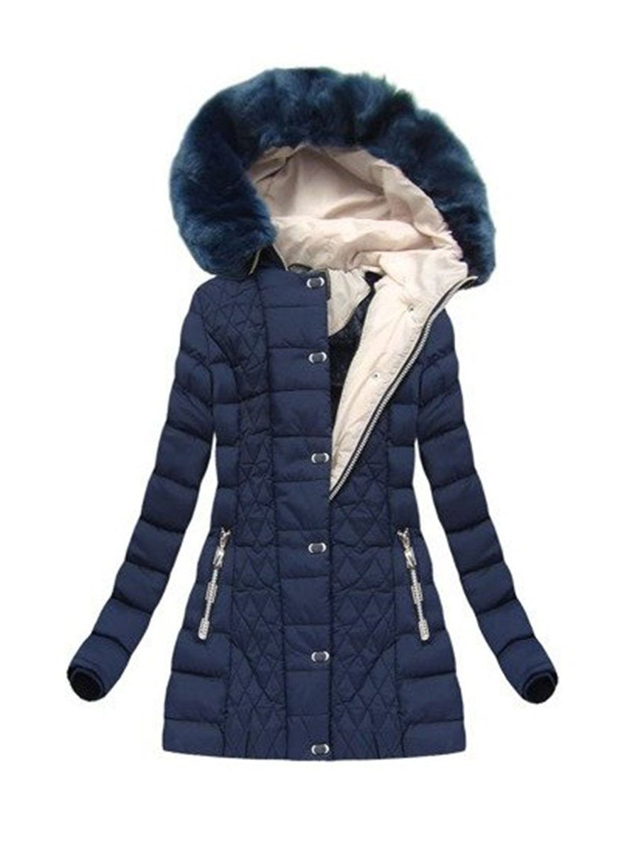 Long Slim Blue Hooded Coat