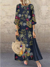 Load image into Gallery viewer, Autumn and Winter Vintage Flower Round Neck Patchwork Dress