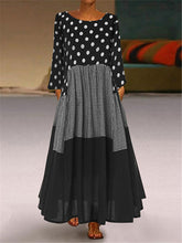 Load image into Gallery viewer, Autumn And Winter Long-Sleeved Polka Dot Stitching Plaid Round Neck Large Swing Dress