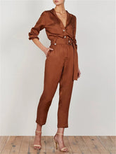 Load image into Gallery viewer, Simple Solid Color Collar Pocket Jumpsuits