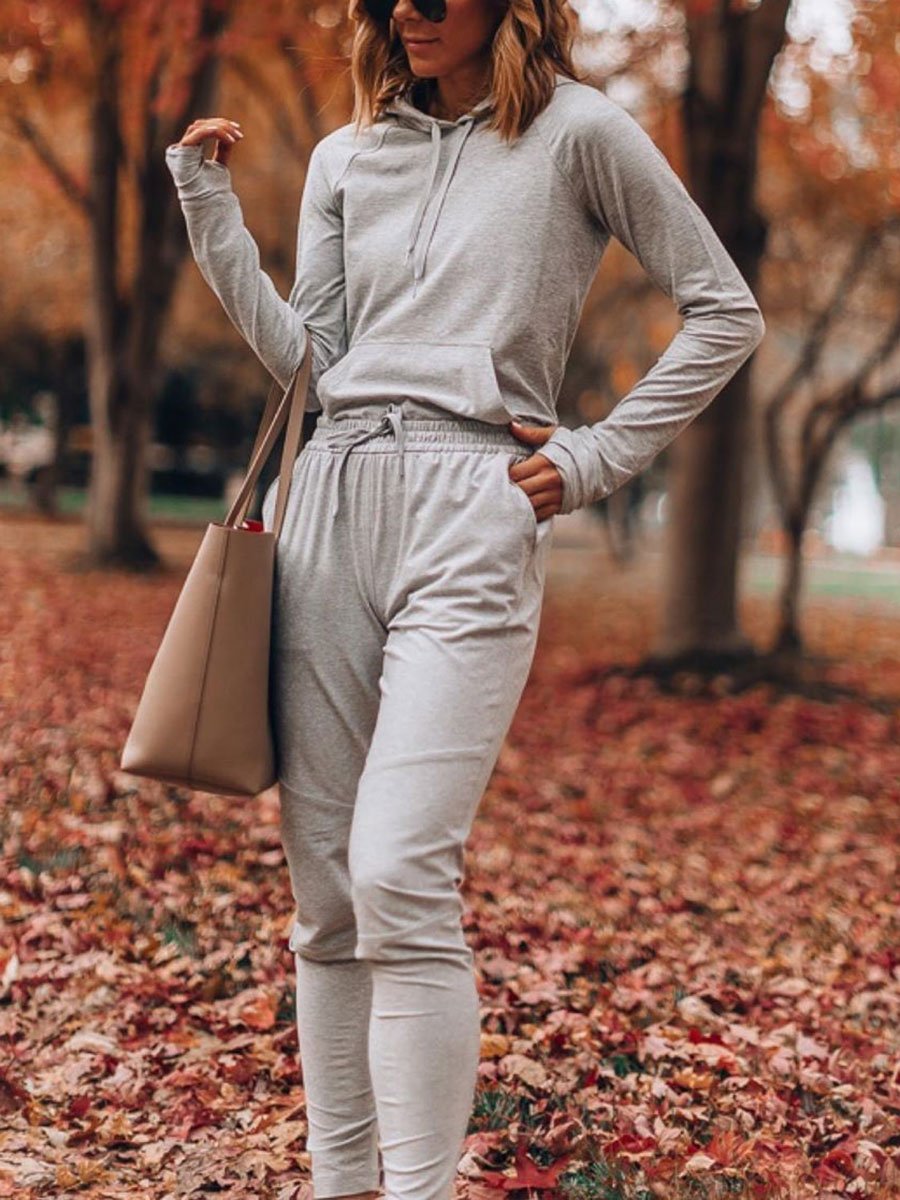 Casual Long Sleeve Solid Color Two Piece Set