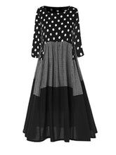 Load image into Gallery viewer, Autumn And Winter Long-Sleeved Polka Dot Stitching Plaid Round Neck Large Swing Dress