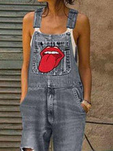 Load image into Gallery viewer, Lip Print Jumpsuit Jeans