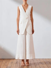 Load image into Gallery viewer, Solid Color Simple V Neck Sleeveless Wide Leg Pants Suit