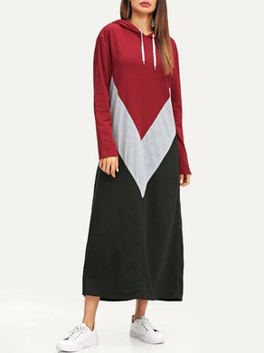 Cut & Sew Hoodie Maxi Sweatshirt Dress