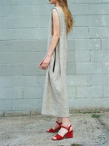 Solid Color Cotton Linen Sleeveless Wide Leg Jumpsuits