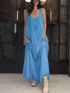 Summer Sleeveless U-neck Maxi Dress