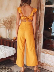 Sexy Sleeveless Ruffle Lace-Up Jumpsuit