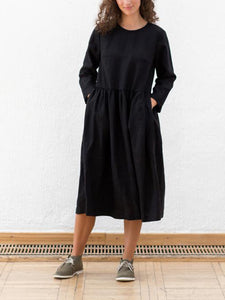 Cotton and Linen Casual Long-sleeved Dress