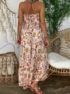 Printing Tube Top Cotton-Blend Sleeveless Floral Maxi Dress