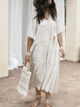 Load image into Gallery viewer, Boho Mid-sleeved Tassel V-neck Loose Midi Dress