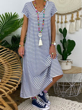 Load image into Gallery viewer, Short Sleeve Striped Long Casual Dress