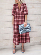 Load image into Gallery viewer, Plaid Printed Deep V-Neck Loose Casual Dress